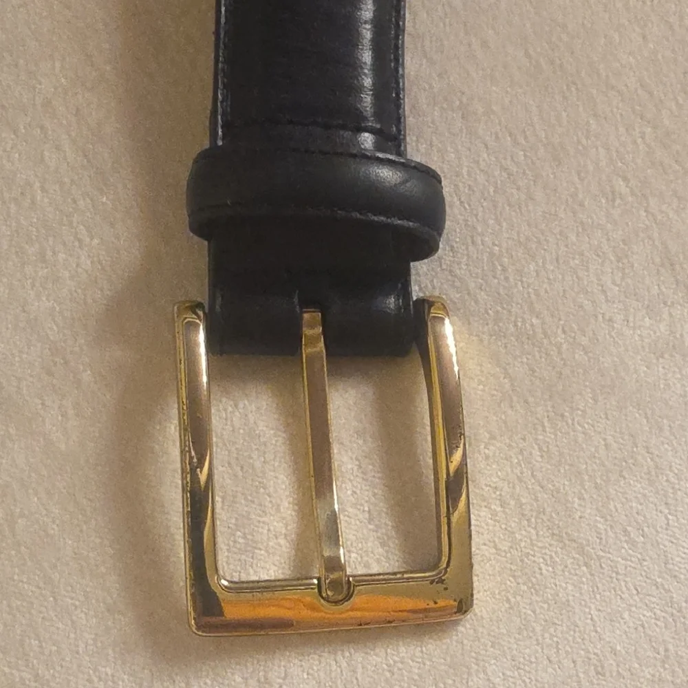 Preston & York Full Grain Cowhide Leather Classic Black Belt with Gold Buckle
